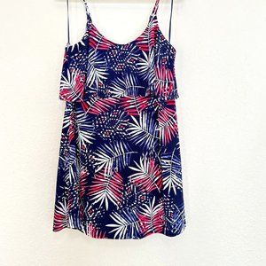 Express Mini Pink & Blue Flounce Palm Floral Dress